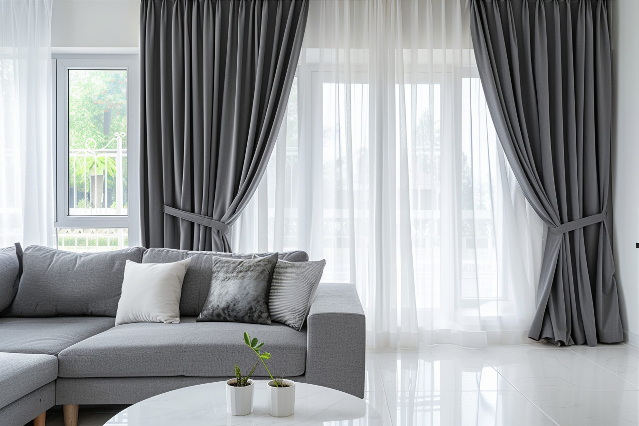 Gray Curtains White Wall Modern Style